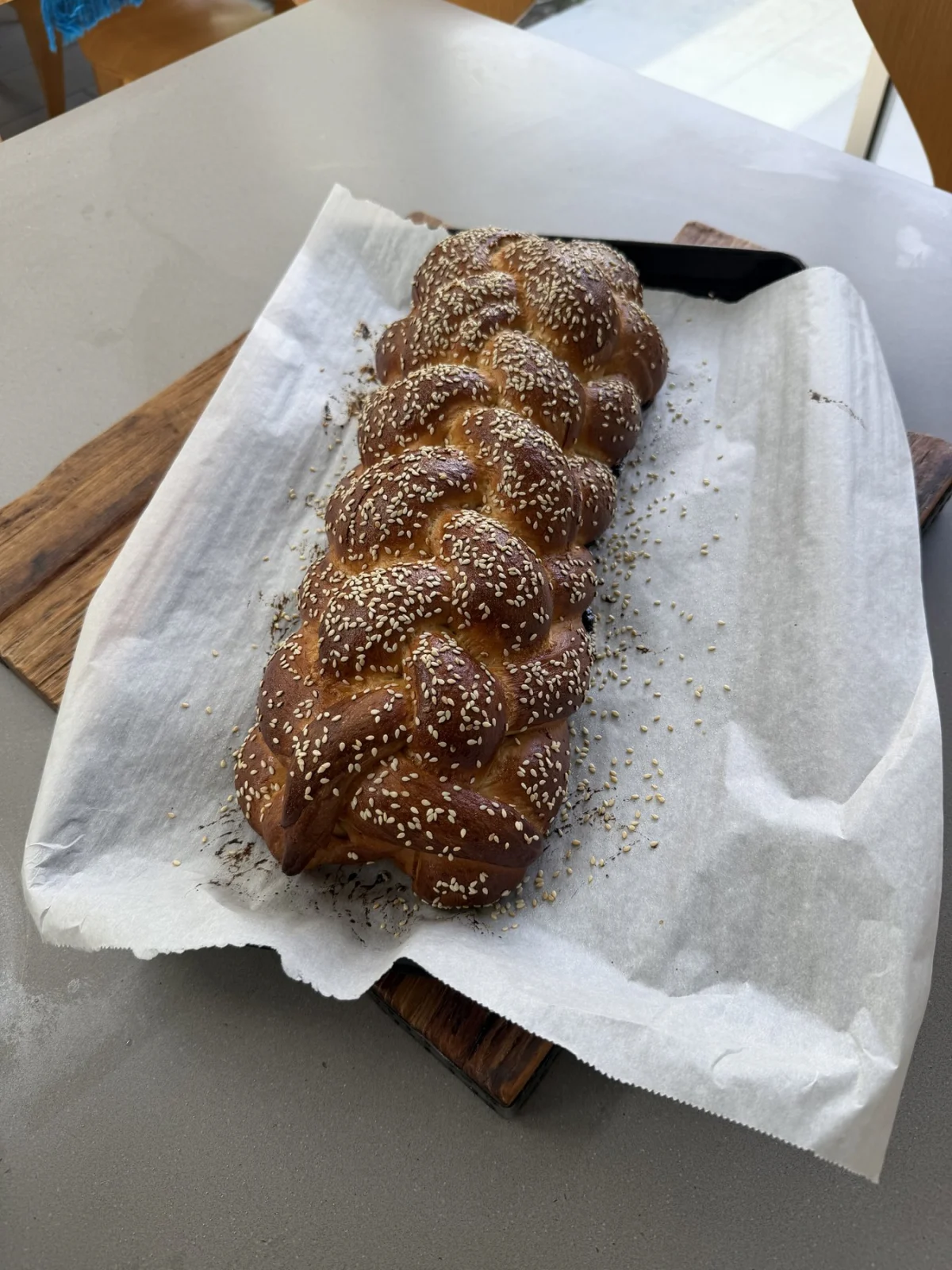A braided challah baked by Nadav Avital